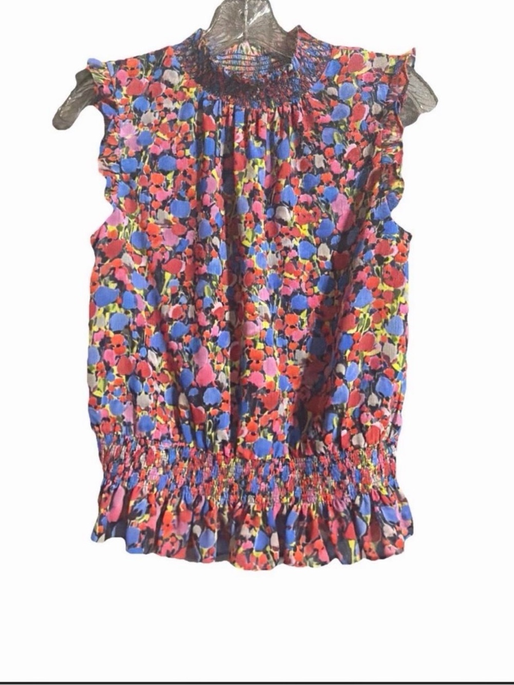: J.Crew Watercolor Floral Smocked Peplum Blouse Sleeveless Mock Neck Top Ruffle